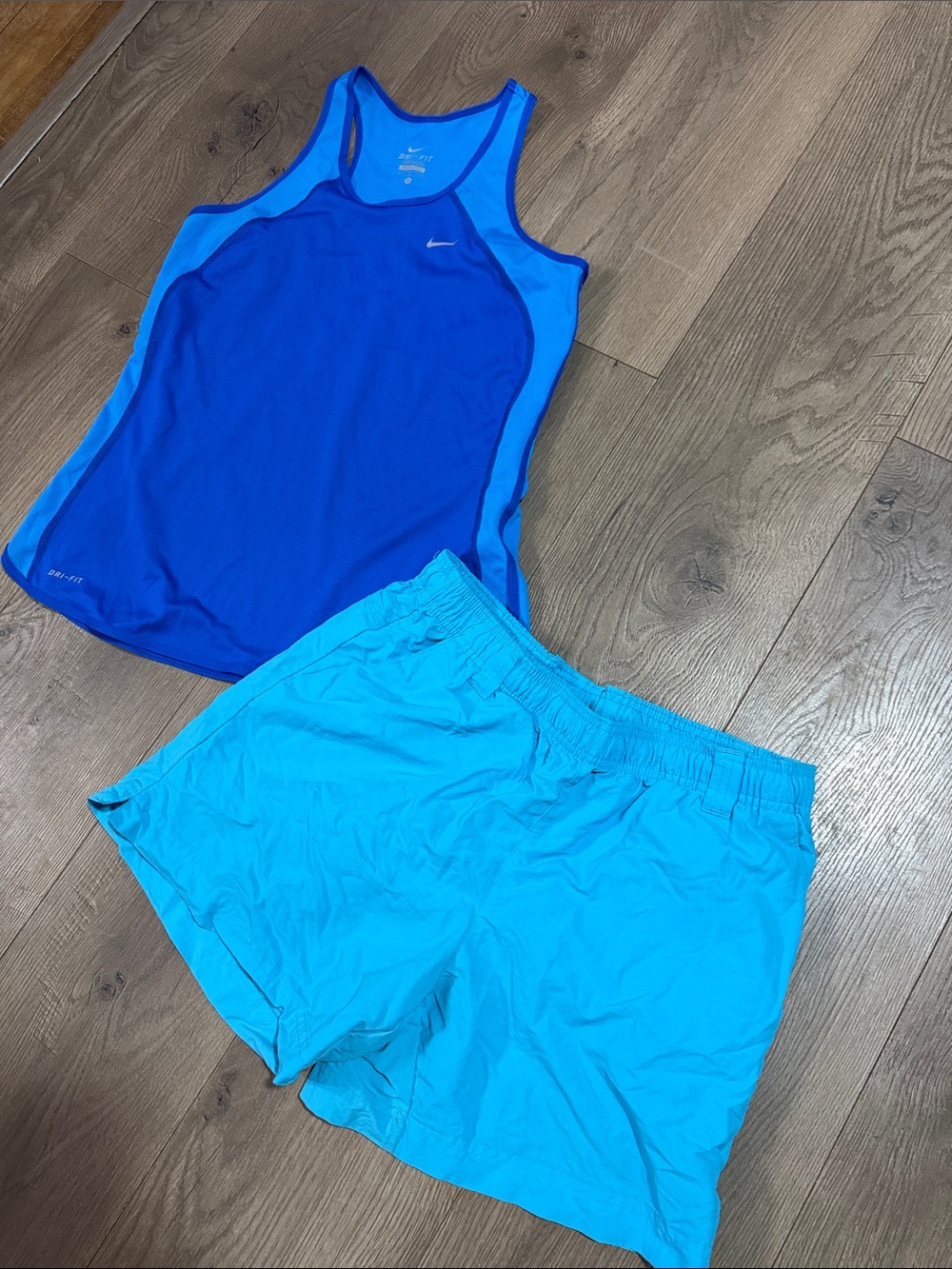 Nike Bright Blue Racerback Tank with Aqua Running Shorts